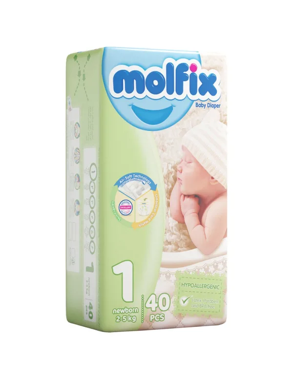 پوشک بچه مولفیکس دوبل سایز 1 بسته 40 عددی